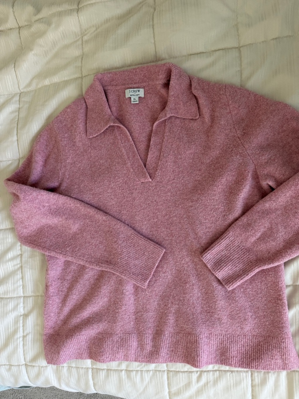 J. Crew Pink Collared V-Neck Sweater